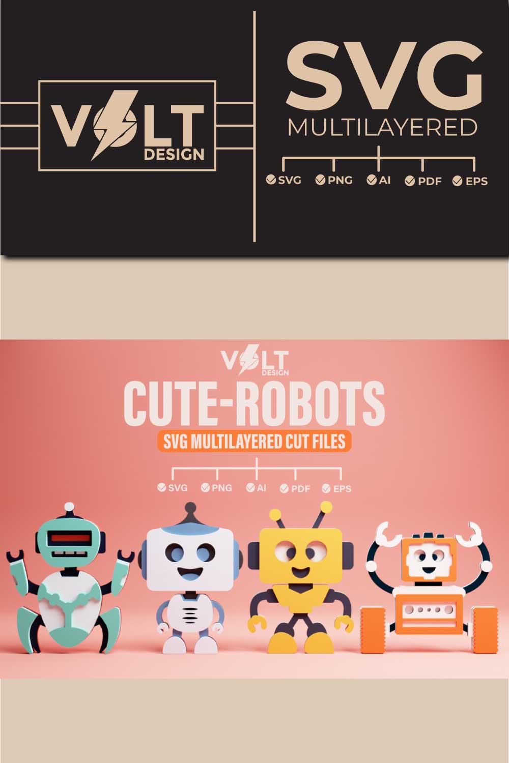 Cute Robots 3D SVG Multilayered Cut Files pinterest preview image.