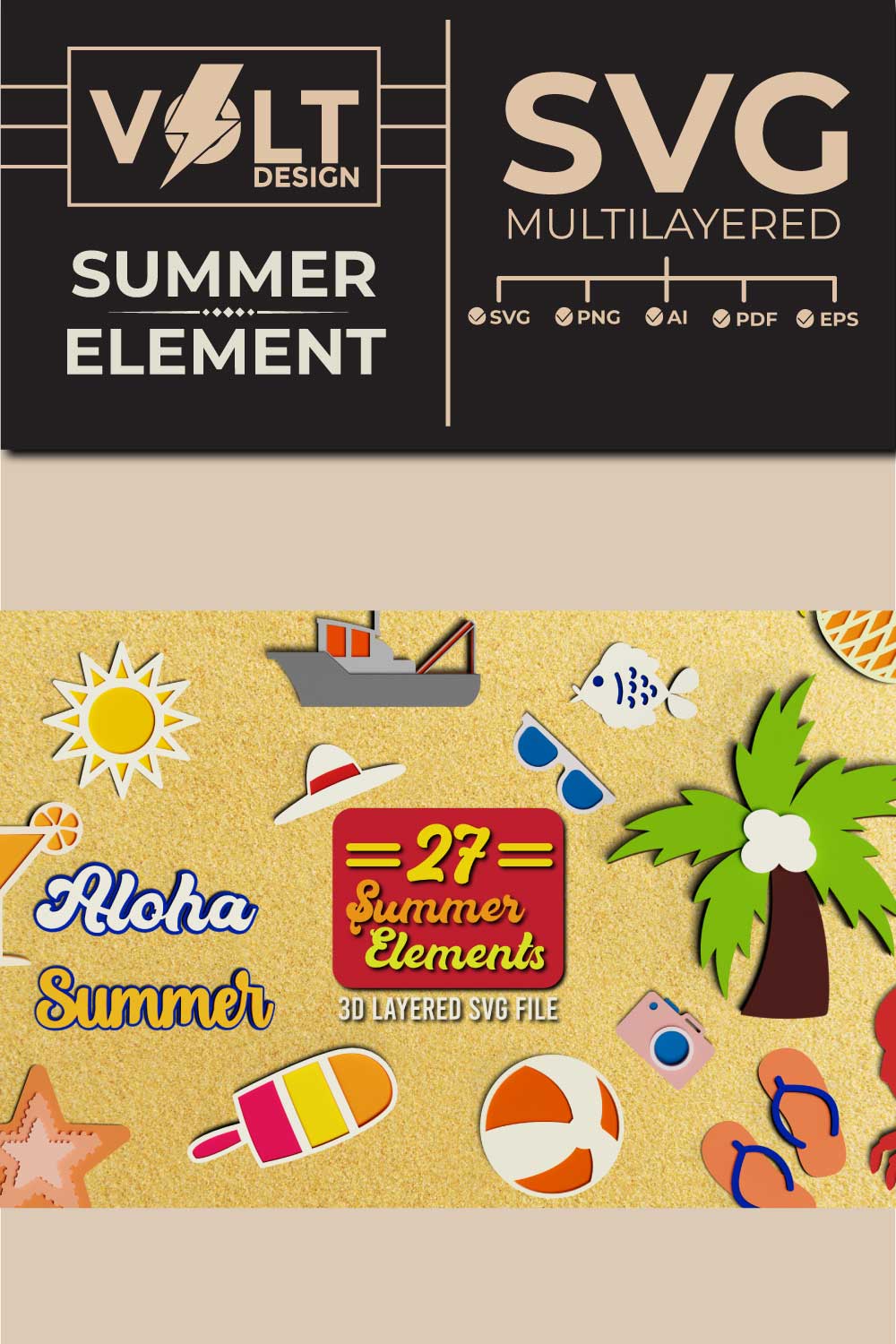 Summer Elements 3D SVG Multilayered Cut Files pinterest preview image.