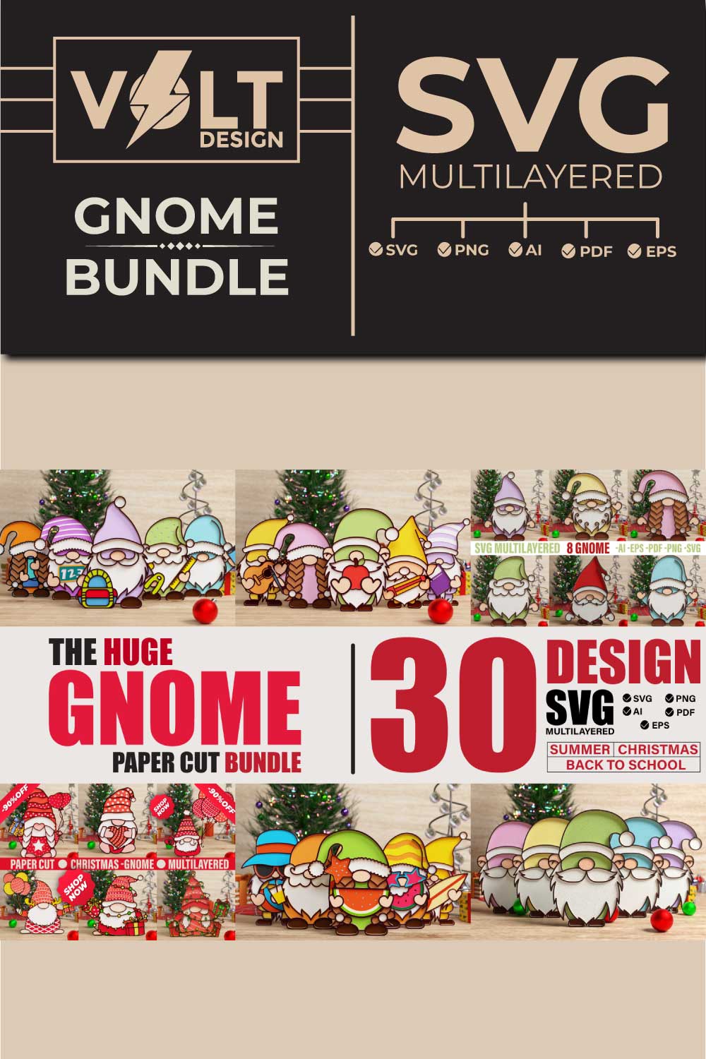 Huge Gnome Pack 3D svg Multilayered cut files pinterest preview image.