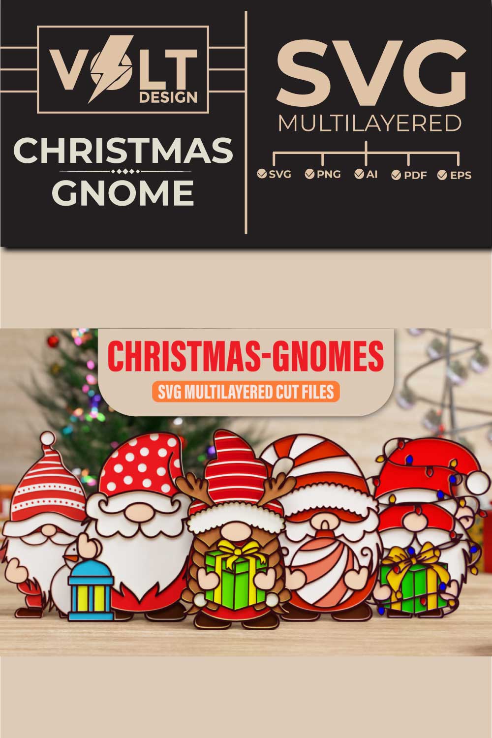 Christmas Gnome 3D SVG Multilayered Cut Files pinterest preview image.