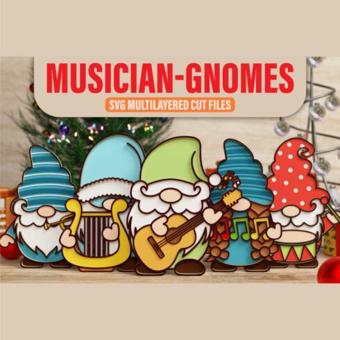Musician Gnome 3D SVG Multilayered Cut Files cover image.