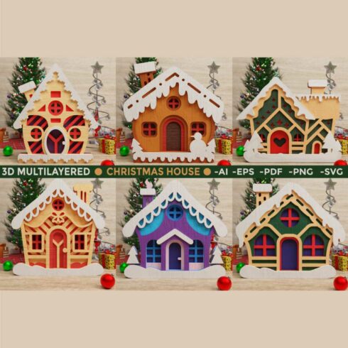 Christmas House 3D SVG Multilayered Cut Files cover image.