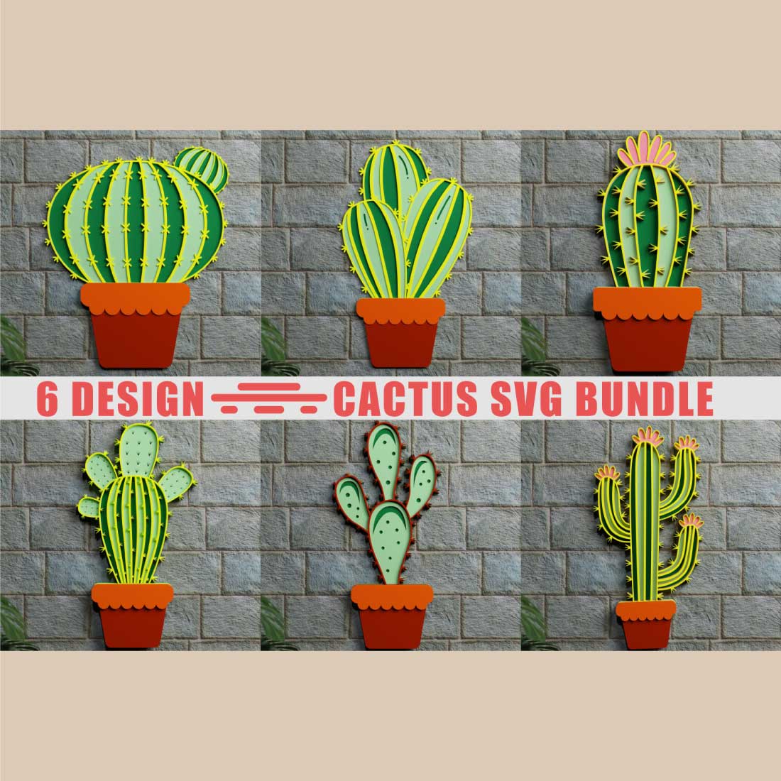 Cactus 3D SVG Multilayered Cut Files cover image.