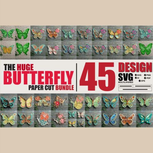 Huge Butterfly 3D SVG Multilayered Cut Files cover image.