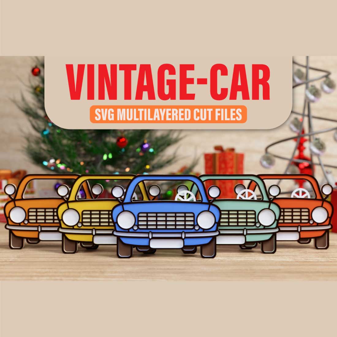 Vintage Car 3D SVG Multilayered Cut Files preview image.