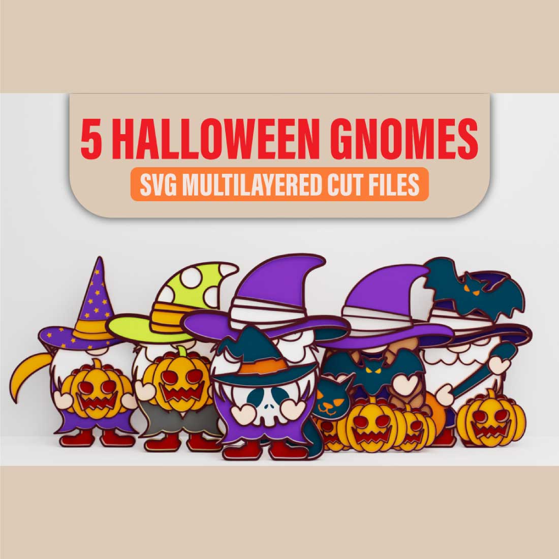 Halloween Gnome 3D SVG Multilayered Cut Files preview image.