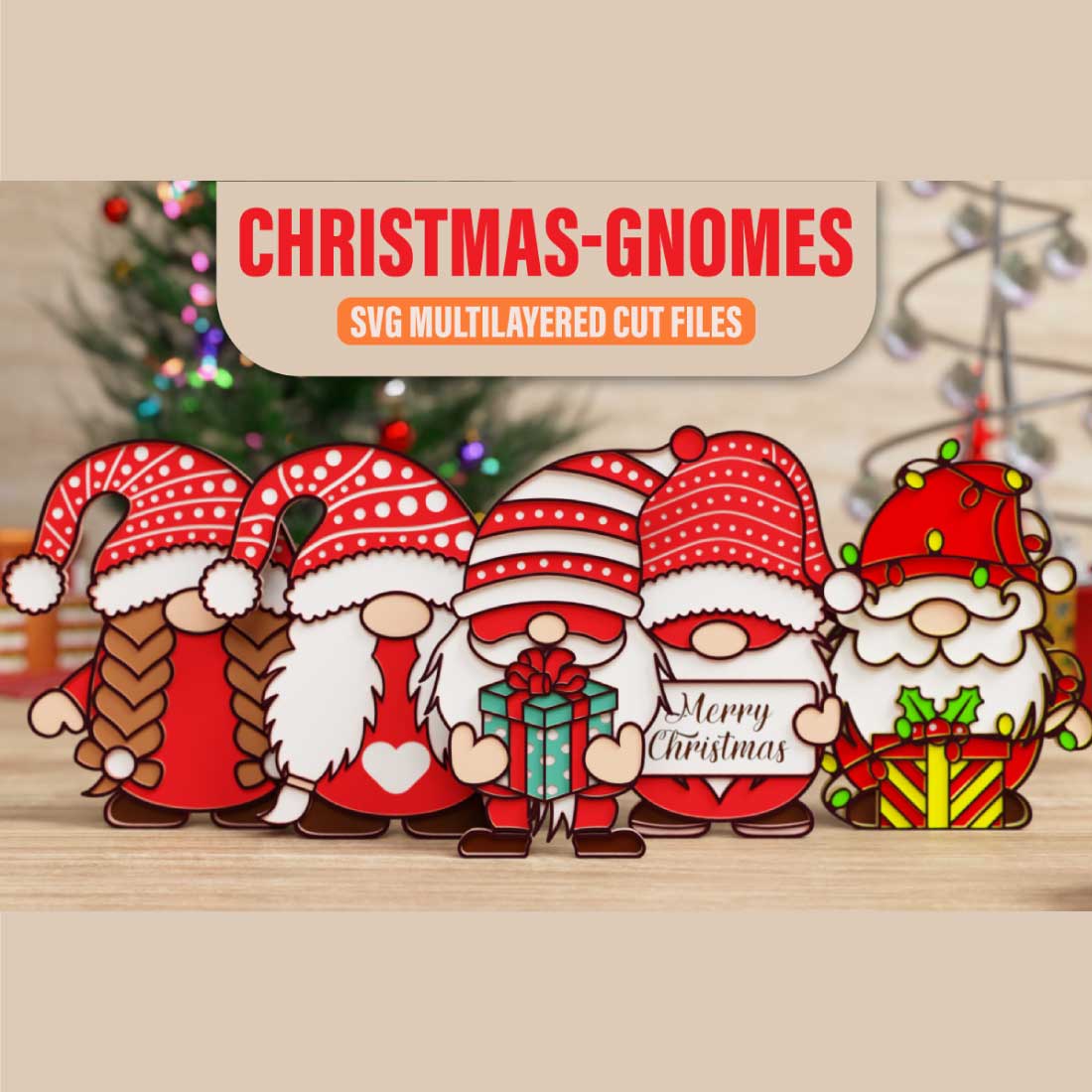 Christmas Gnome 3D SVG Multilayered Cut Files cover image.