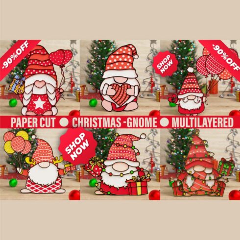 Christmas gnome 3D SVG Multilayered Cut Files cover image.