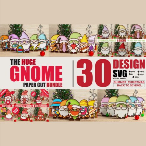 Huge Gnome Pack 3D svg Multilayered cut files cover image.