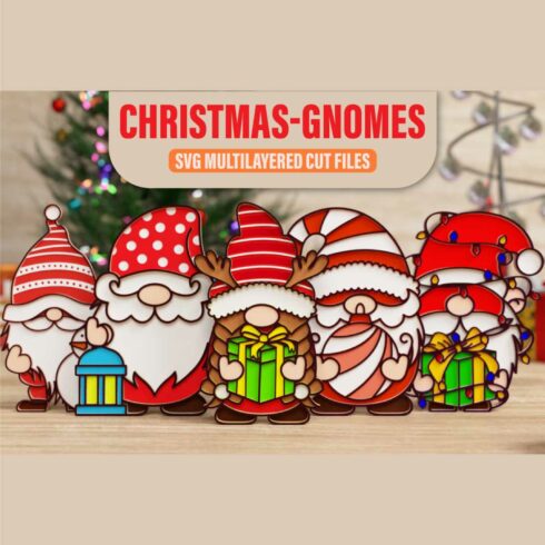 Christmas Gnome 3D SVG Multilayered Cut Files cover image.