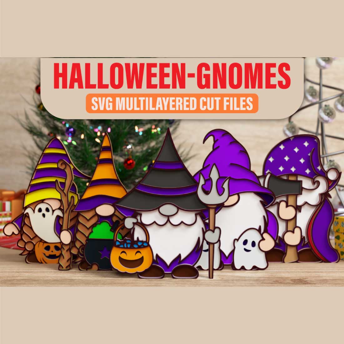 Halloween Gnome 3D SVG Multilayered Cut Files preview image.