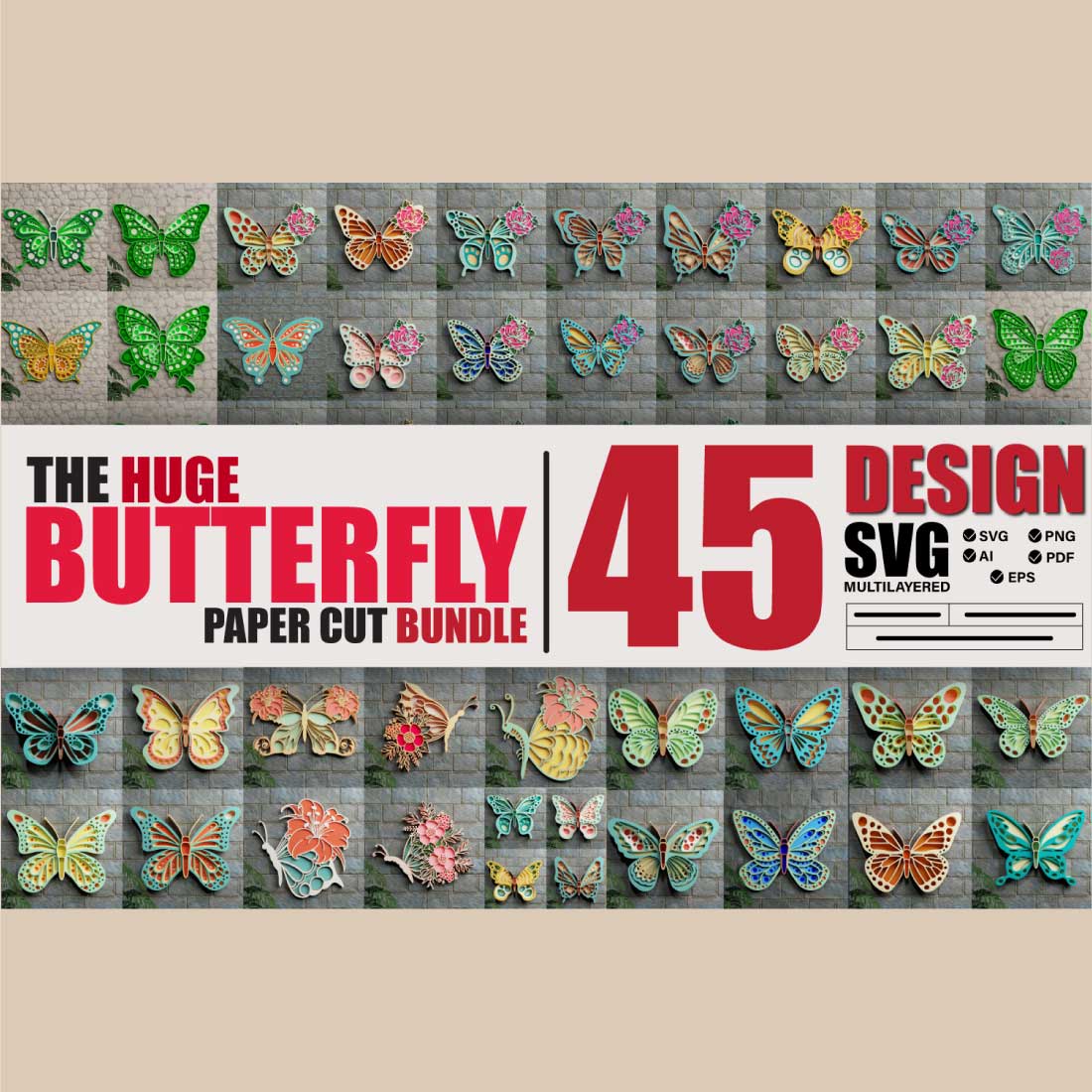 Huge Butterfly 3D SVG Multilayered Cut Files preview image.