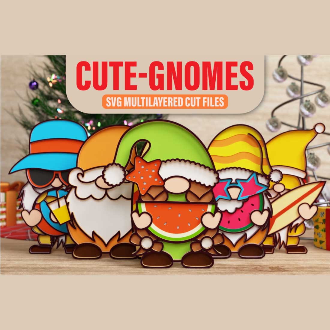 Summer Gnome 3D SVG Multilayered Cut Files cover image.