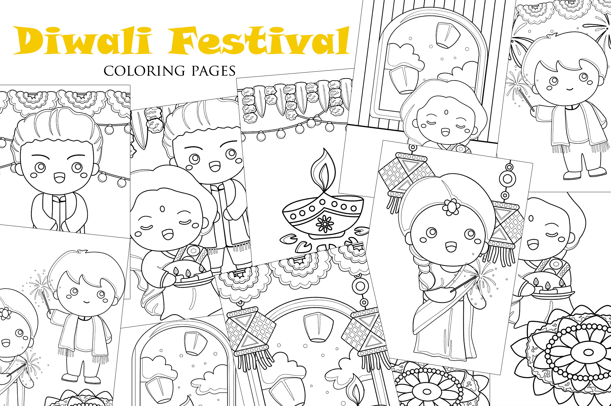 Kawaii Chibi Coloring Page Black and White · Creative Fabrica