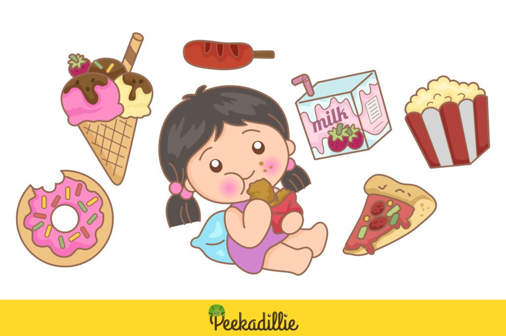 Cute and Funny Little Girl Kids Love and Like To Eat Food and Junk Food ...