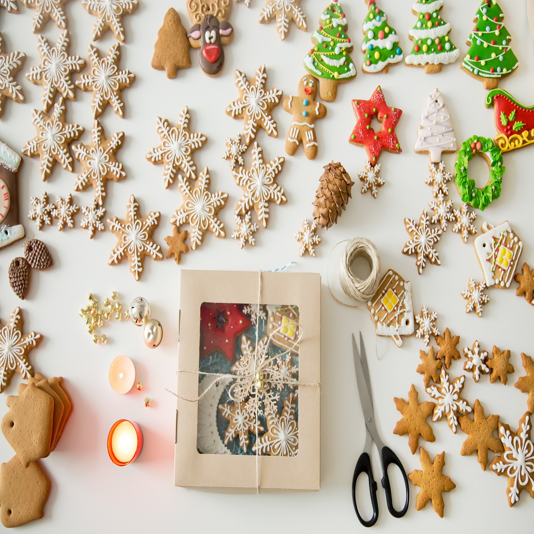 Creative gift wrap sugar cookies white desk preview image.