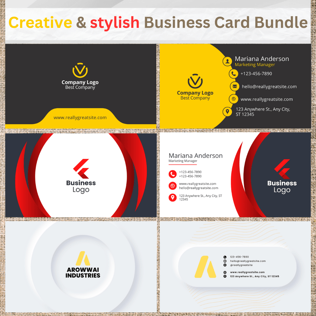 3 Creative & Stylish Business Card Bundle cover image.