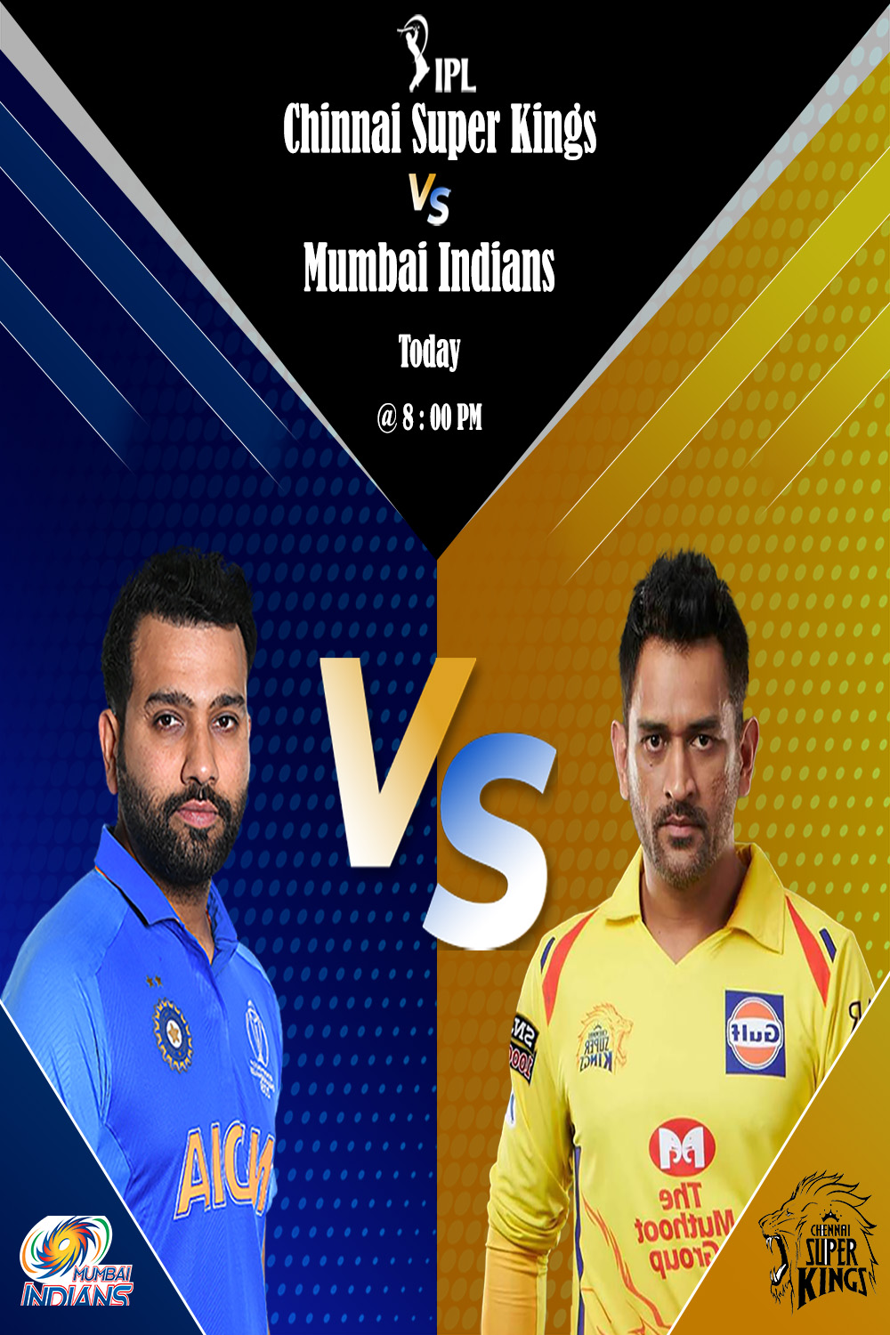 Cricket Chennai super kings vs mumbai indians social media poster design pinterest preview image.