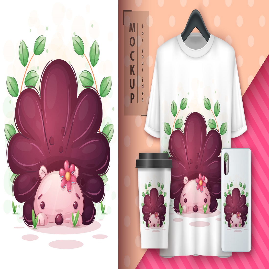 Cute hedgehog with flower poster merchandising preview image.