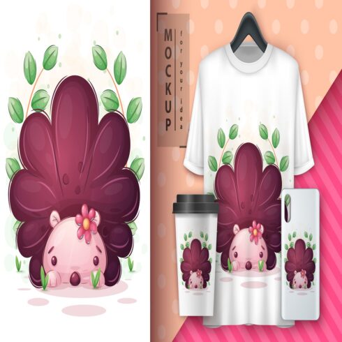 Cute hedgehog with flower poster merchandising cover image.
