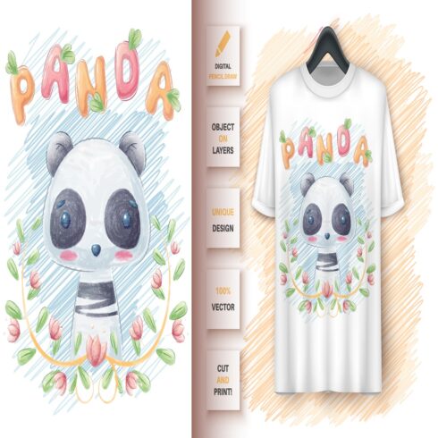 Cute panda leaf poster merchandising cover image.