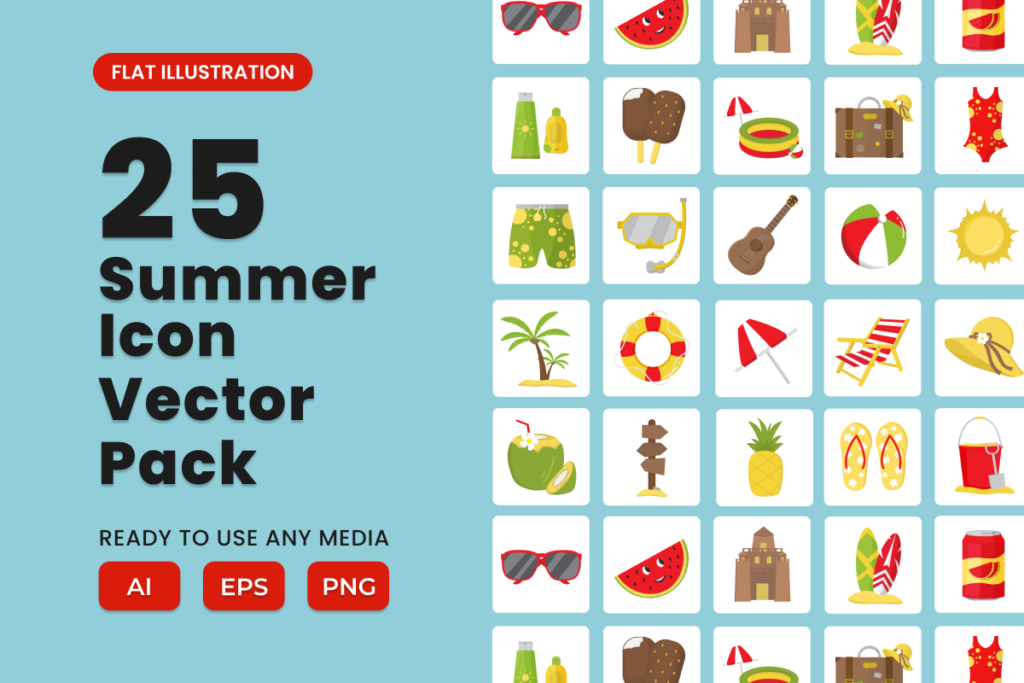 Summer 2D Icon Illustration Set Vol 1 - MasterBundles
