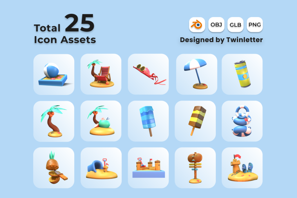 Summer 3D Icon Pack Vol 2 - MasterBundles