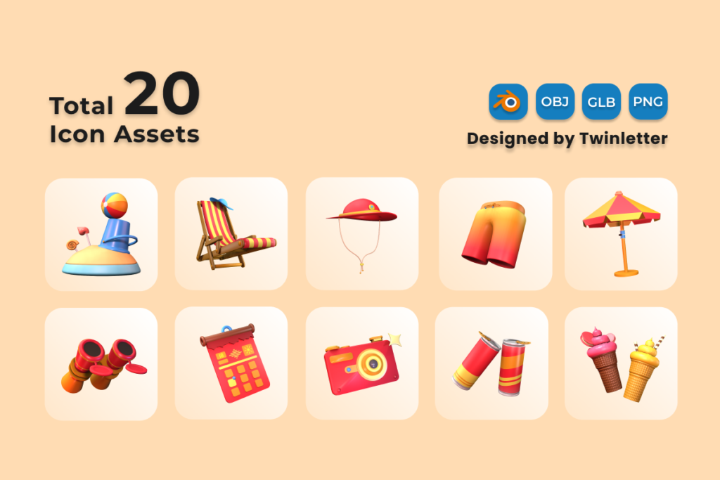 Summer 3D Icon Pack Vol 4 - MasterBundles