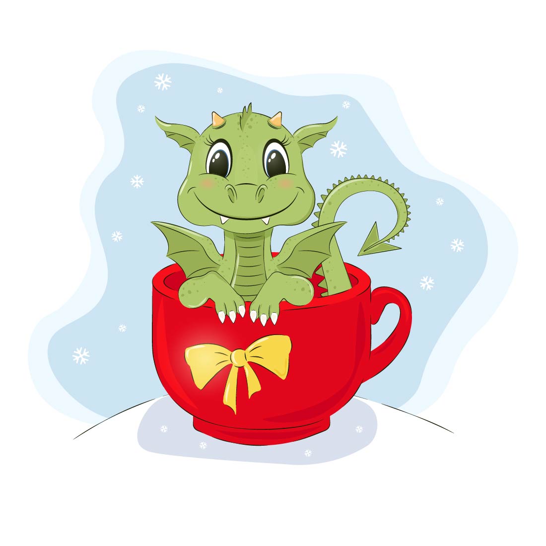 6 Christmas illustrations with a cute cartoon dragon preview image.