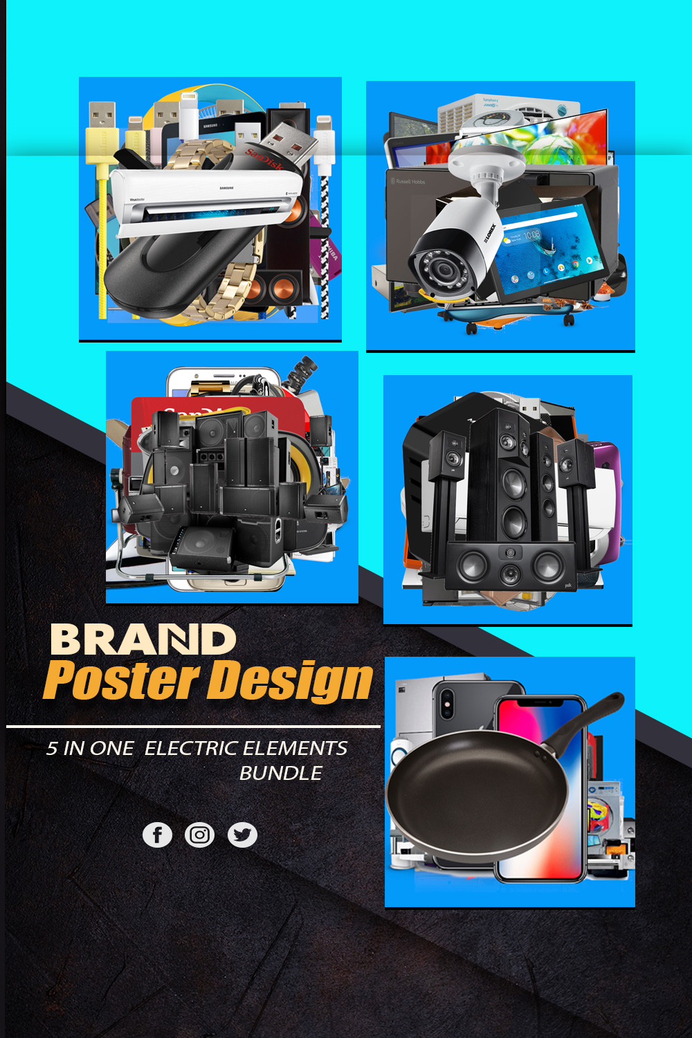 120 + Products Electric PSD Images Bundle pinterest preview image.