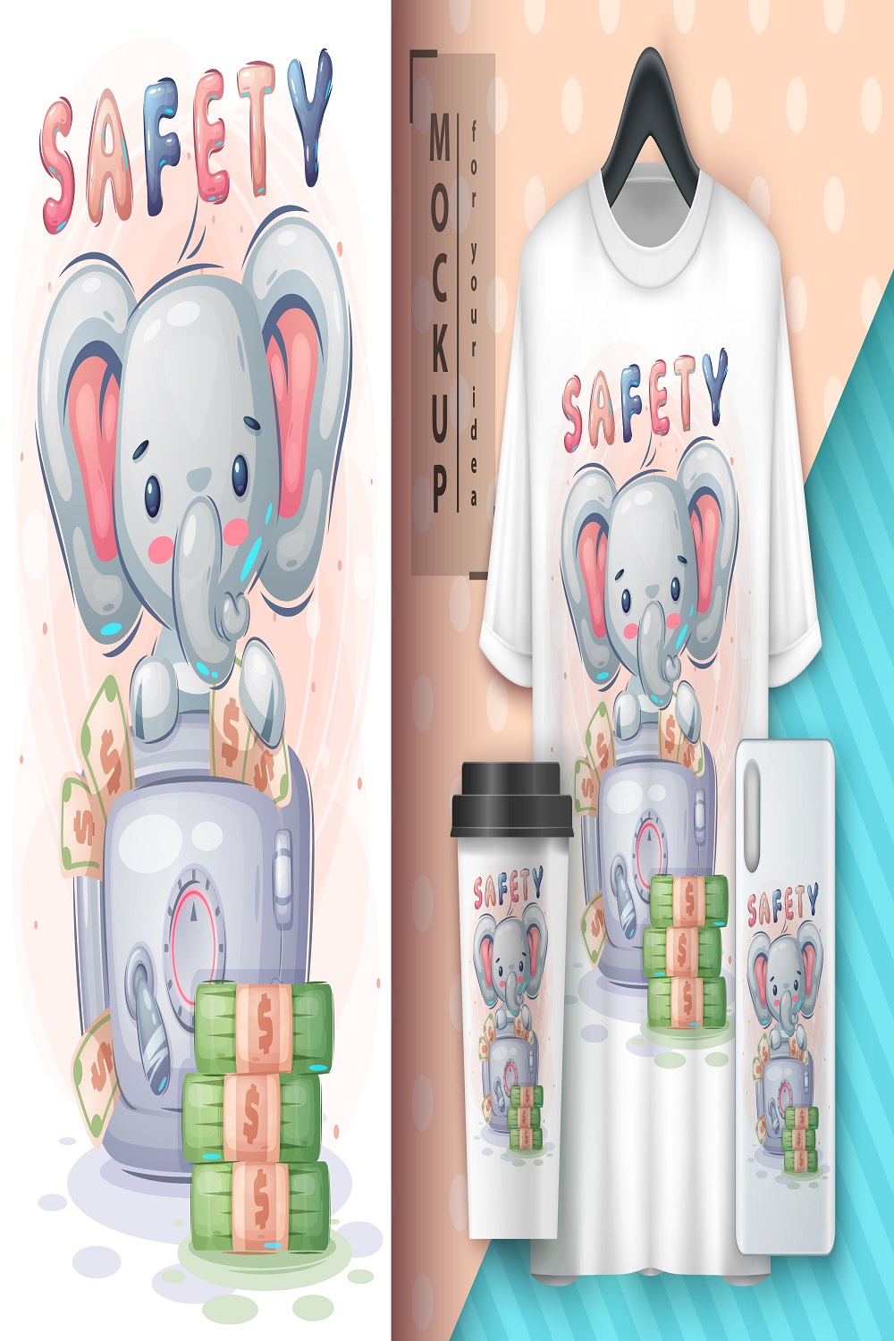 Elephant is saving money illustration merchandising pinterest preview image.