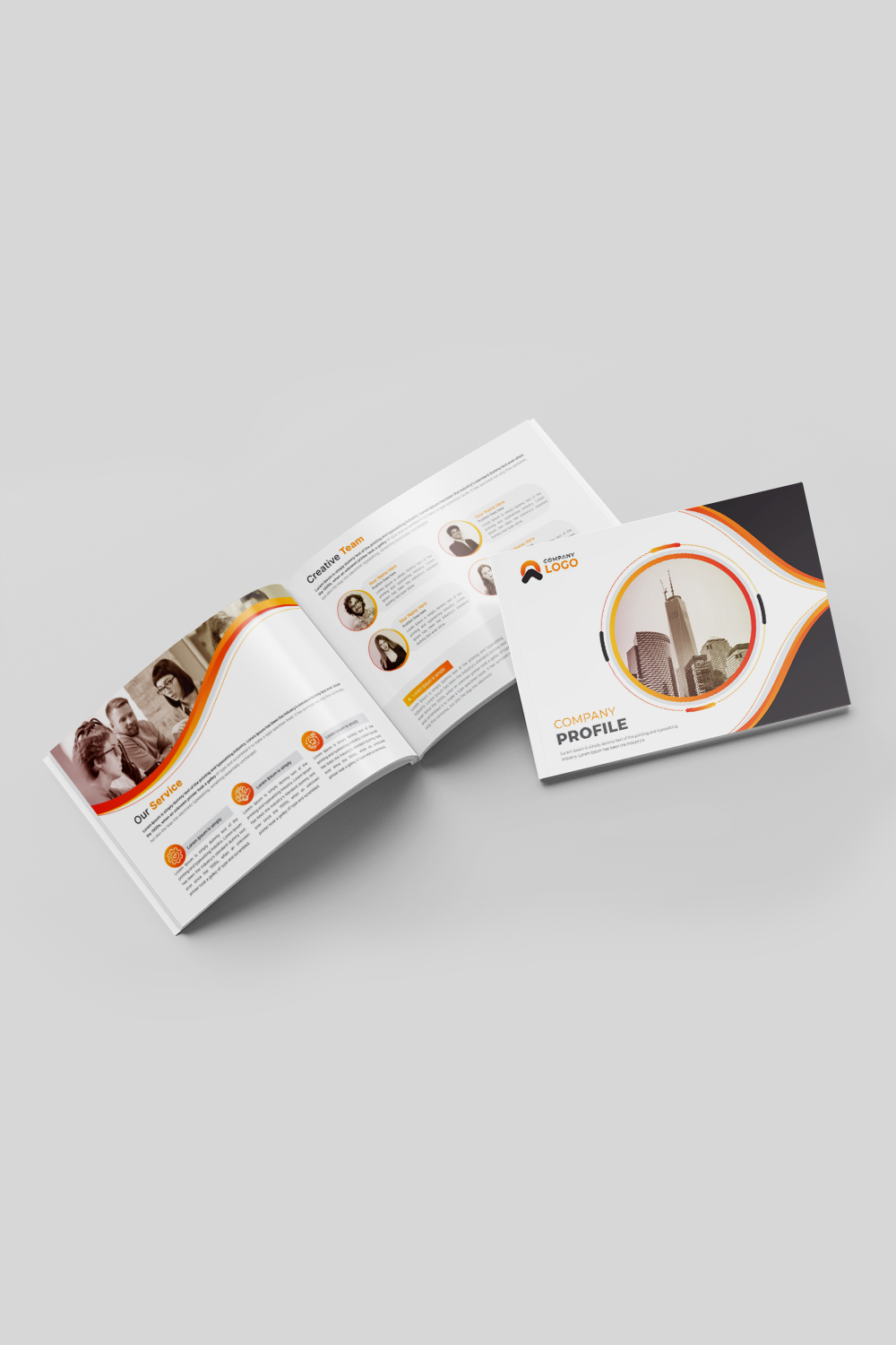 Creative bifold landscape Brochure Or Company Profile Or Annual Report Template Design pinterest preview image.