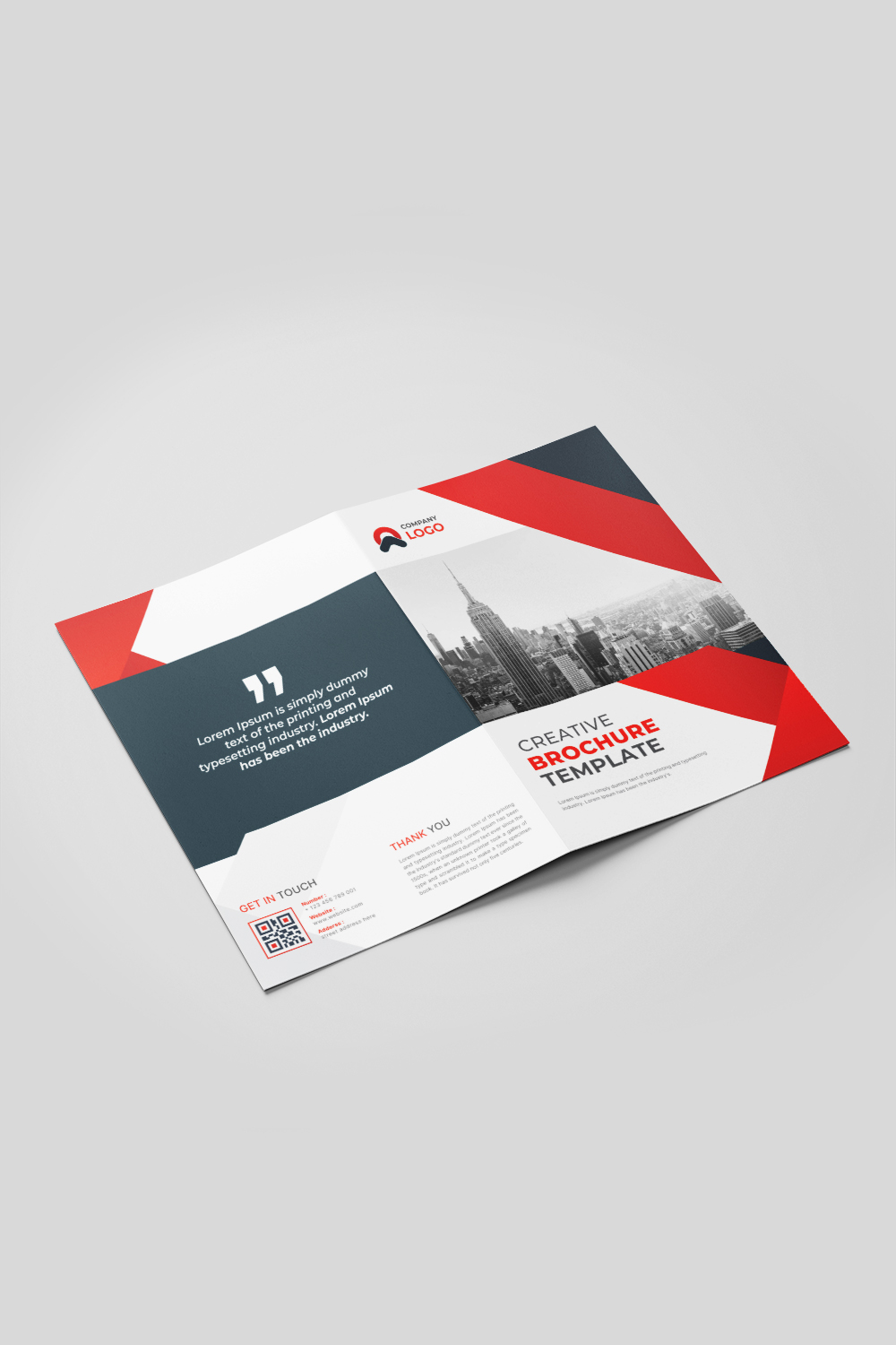 Modern business bifold brochure or company profile or annual report template design pinterest preview image.