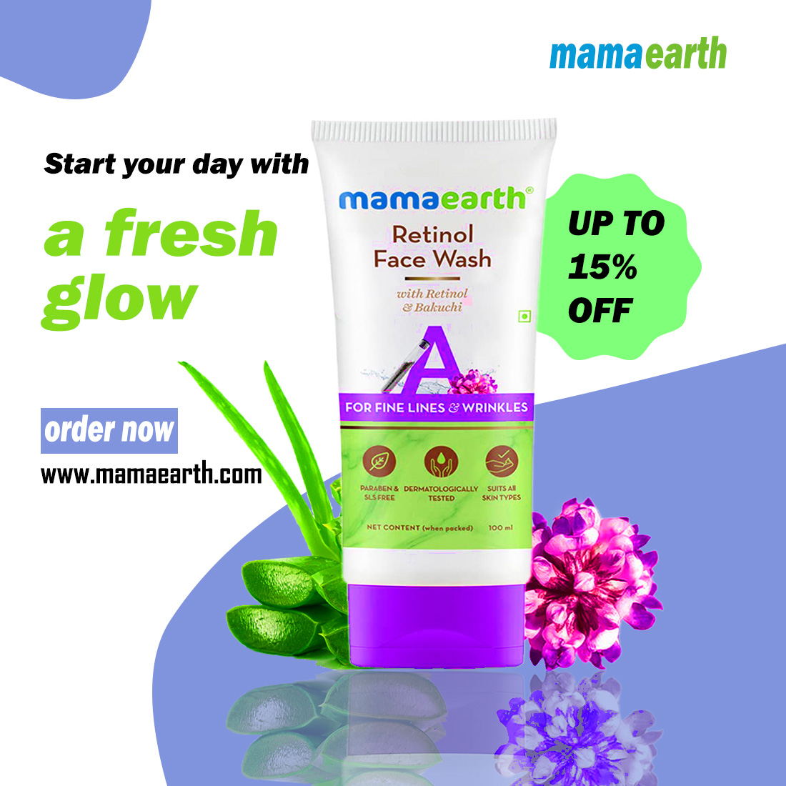 mama earth face wash social media poster design preview image.
