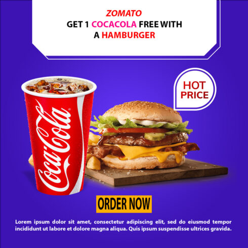 burger and cocacola social media poster design cover image.