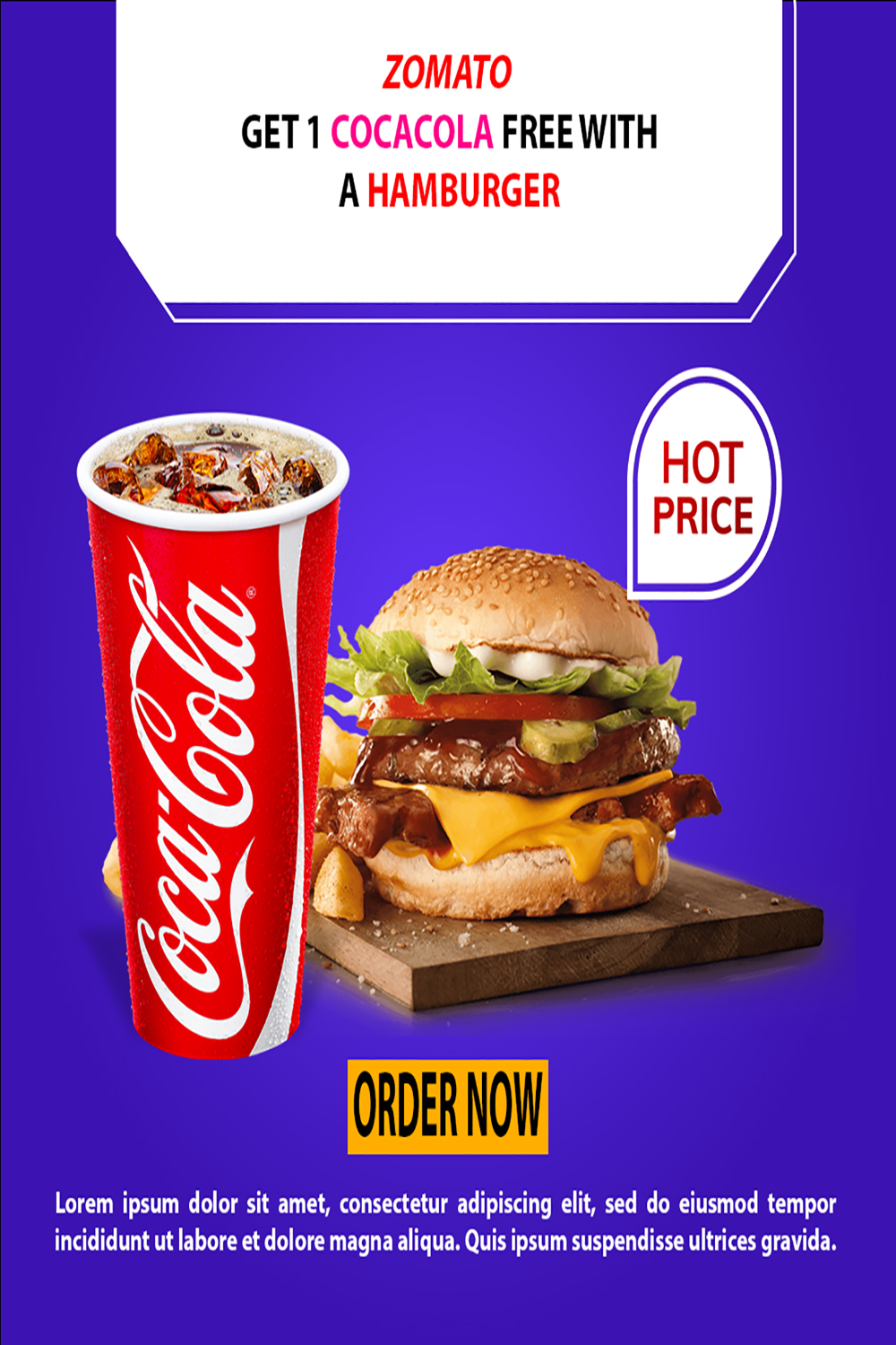 burger and cocacola social media poster design pinterest preview image.