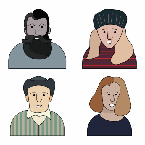 Four male and female avatars vector portrait illustration cover image.