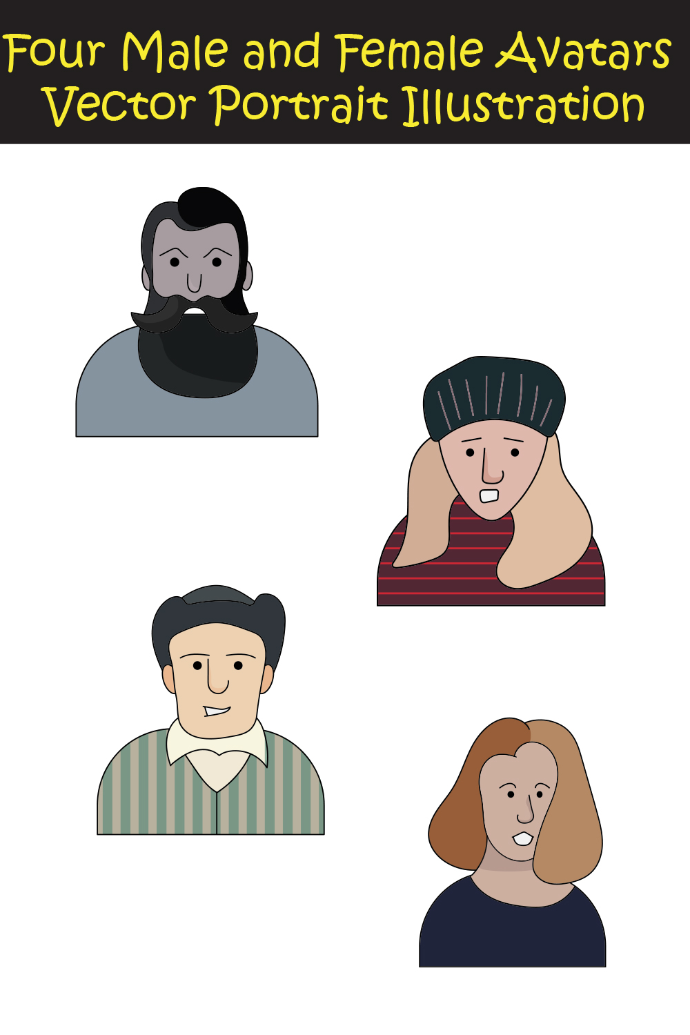 Four male and female avatars vector portrait illustration pinterest preview image.
