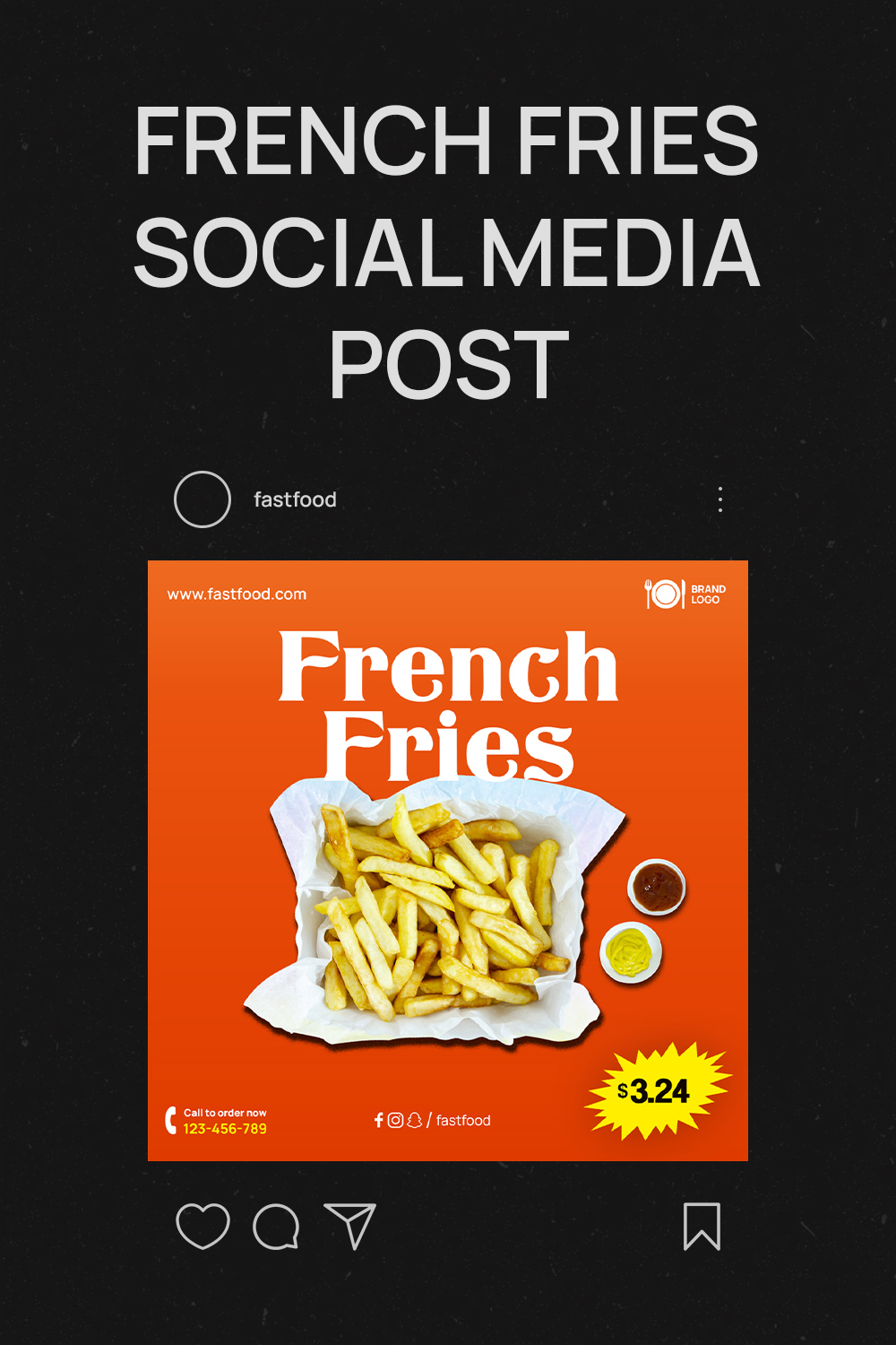 Delicious French Fries High-Resolution Social Media Banner Template pinterest preview image.