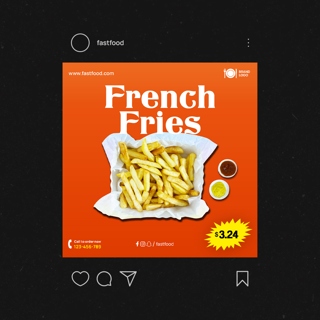 Delicious French Fries High-Resolution Social Media Banner Template preview image.