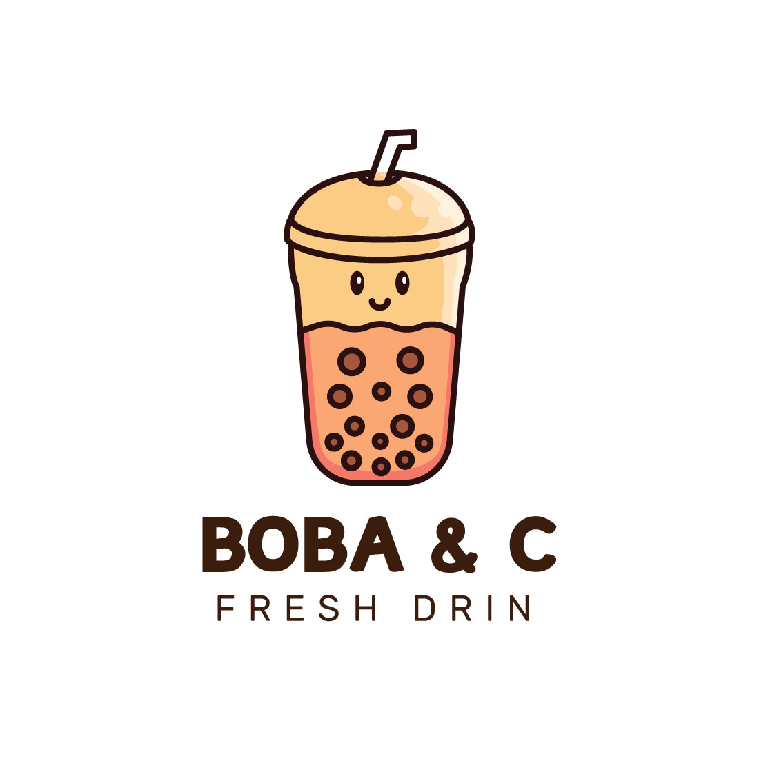 Brown Fun illustrated Bubble Tea Drink Logo preview image.