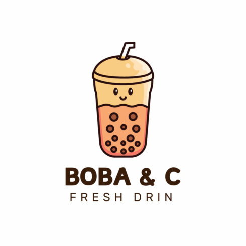 Brown Fun illustrated Bubble Tea Drink Logo cover image.