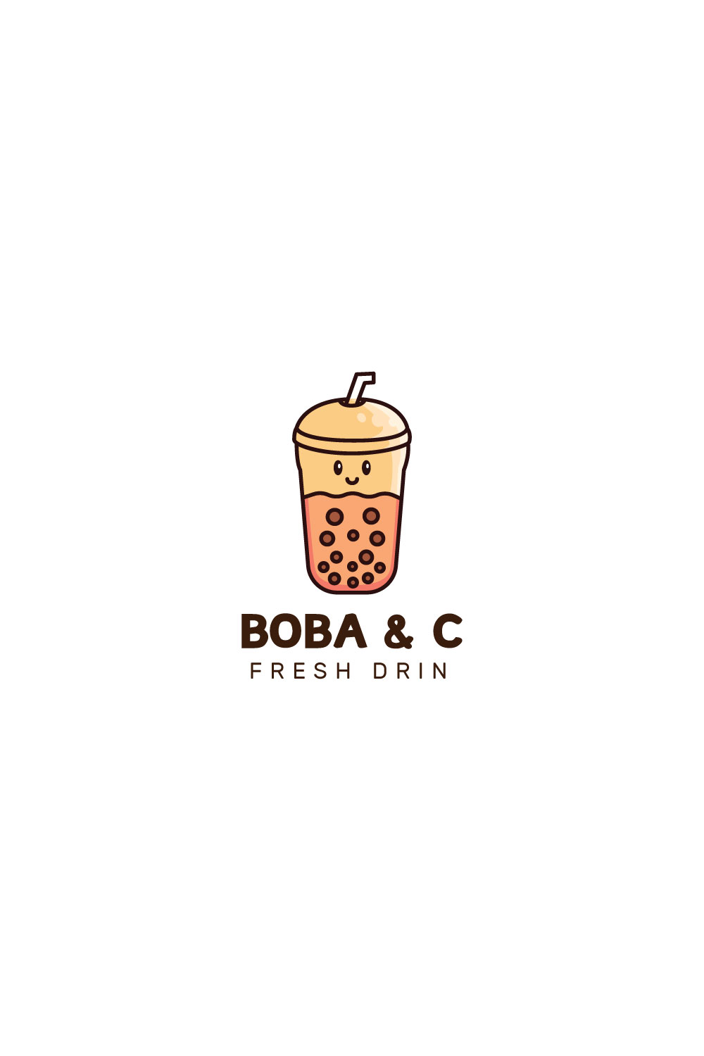 Brown Fun illustrated Bubble Tea Drink Logo pinterest preview image.