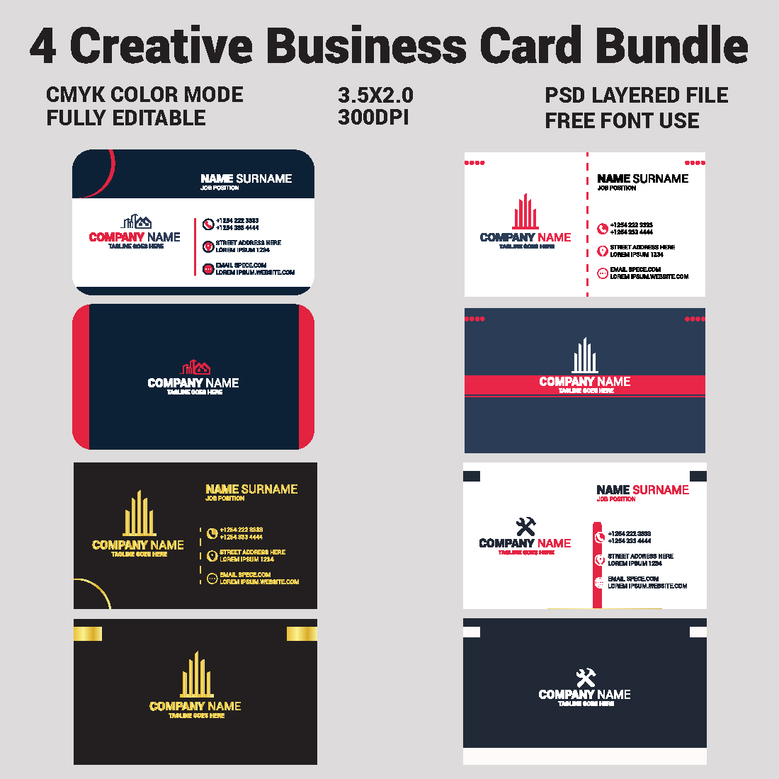 4 Creative Double Sided Business Card Design Bundle cover image.