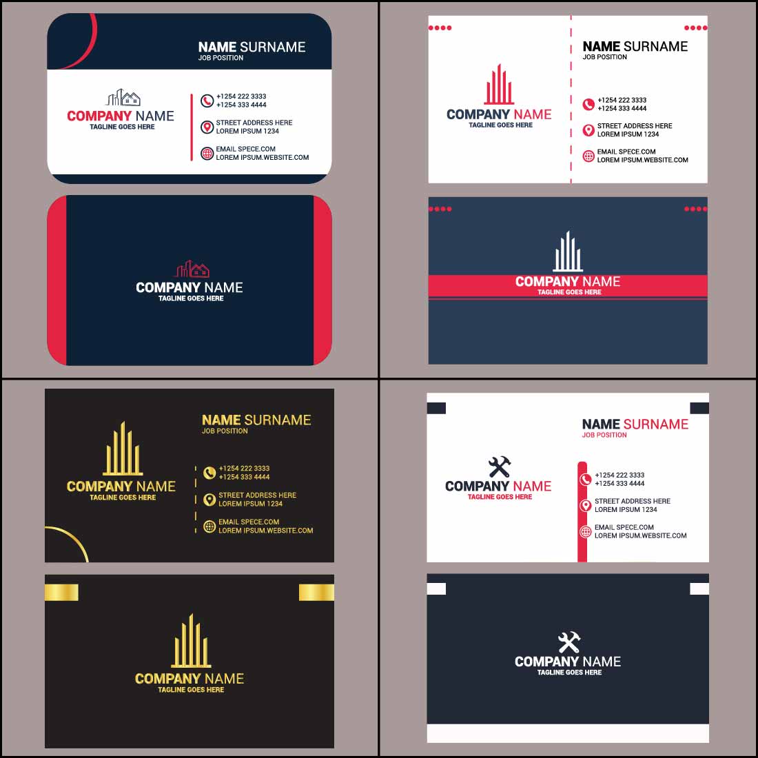 4 Creative Double Sided Business Card Design Bundle preview image.