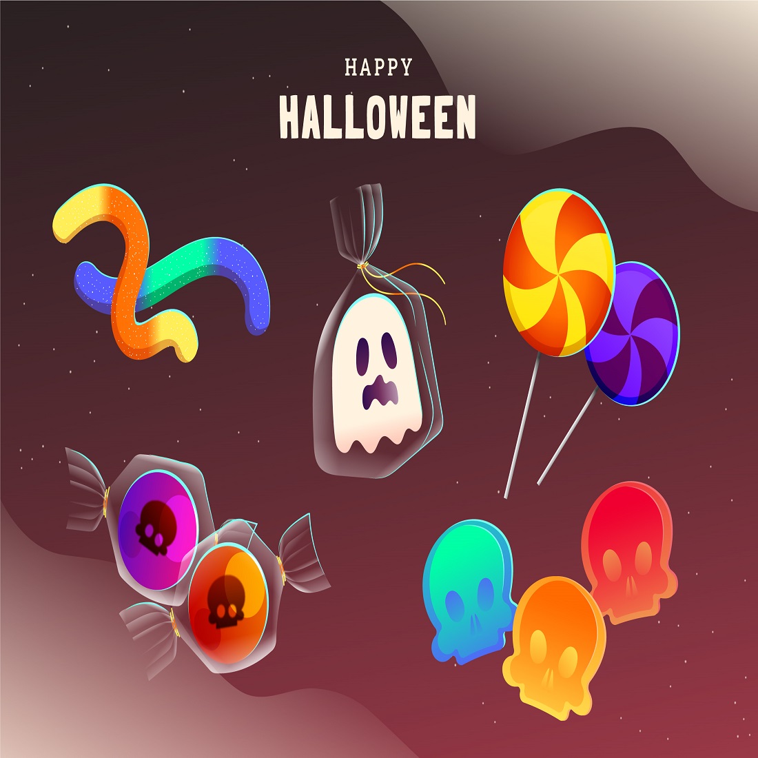 Gradient Halloween candy collection preview image.