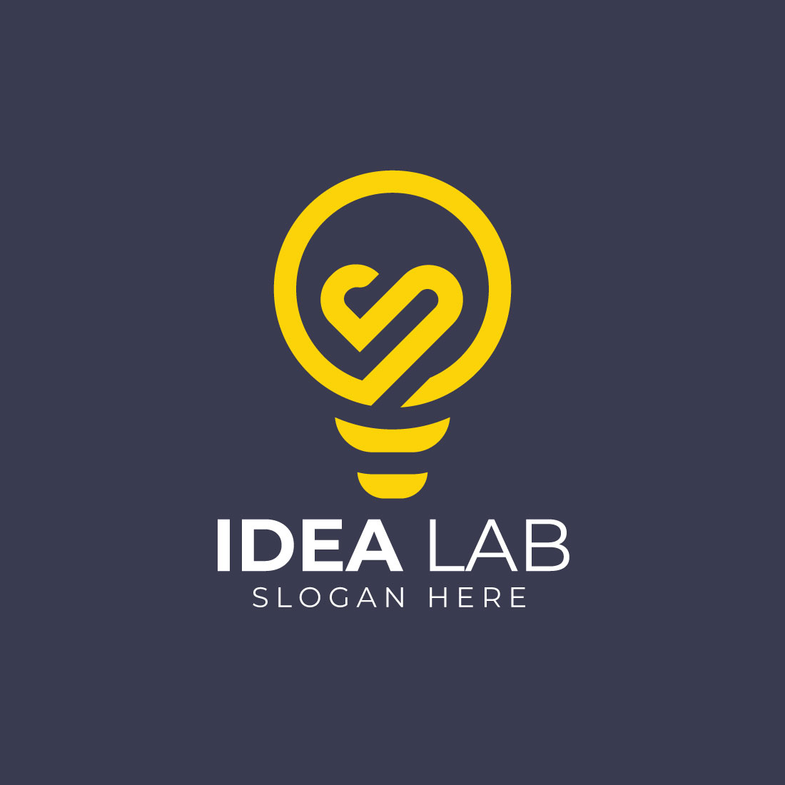 Idea Lab Icon Lamp with Heart Logo Design preview image.