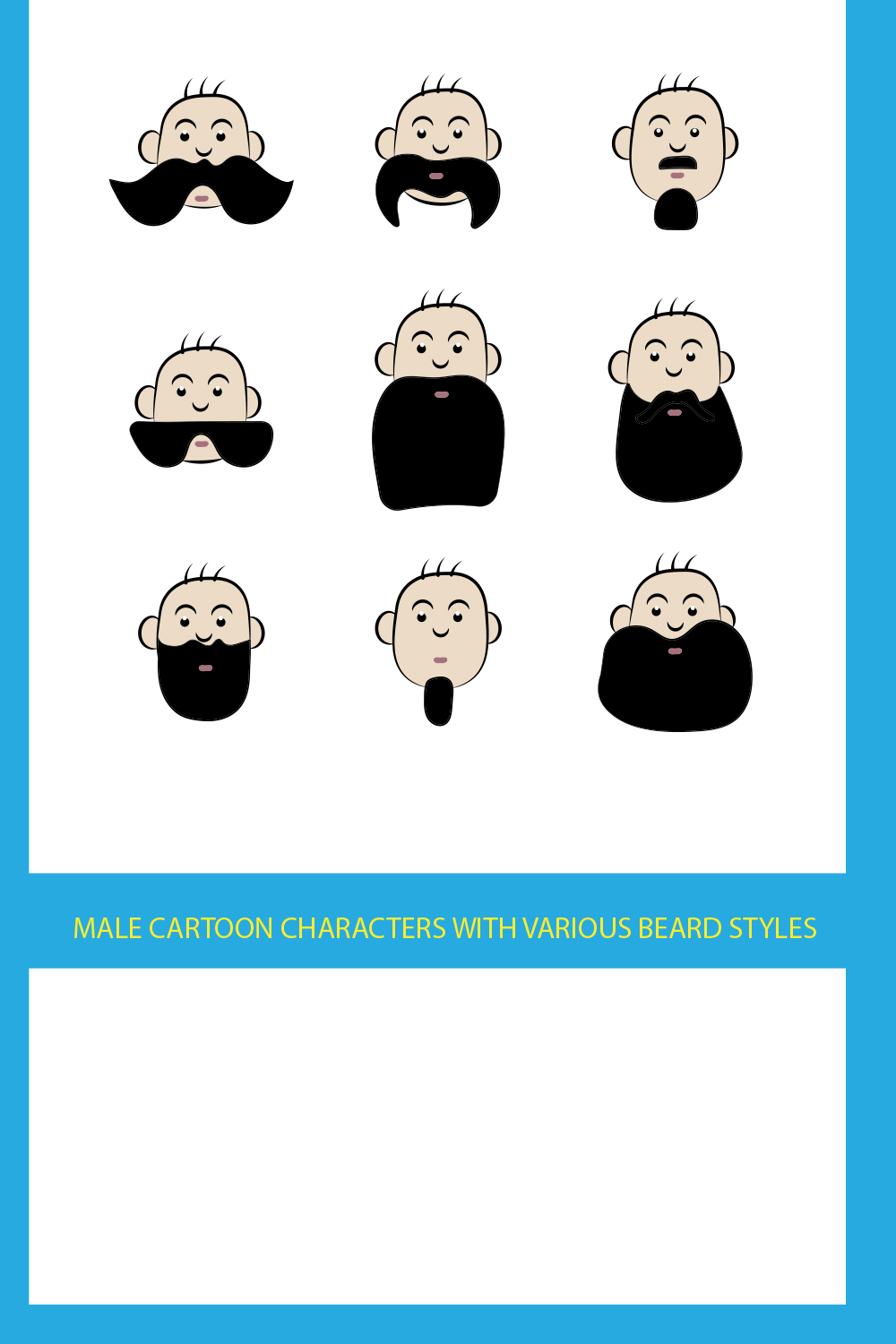 Male cartoon characters with various beard styles pinterest preview image.