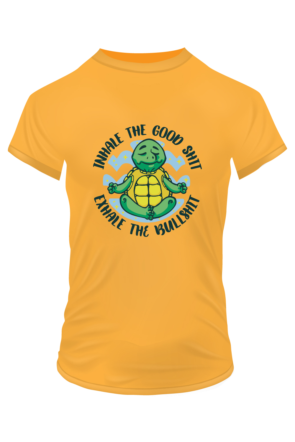 Inhale the good shit, exhale the bullshit Funny quote meditating turtle Vector illustration T-shirt Design pinterest preview image.