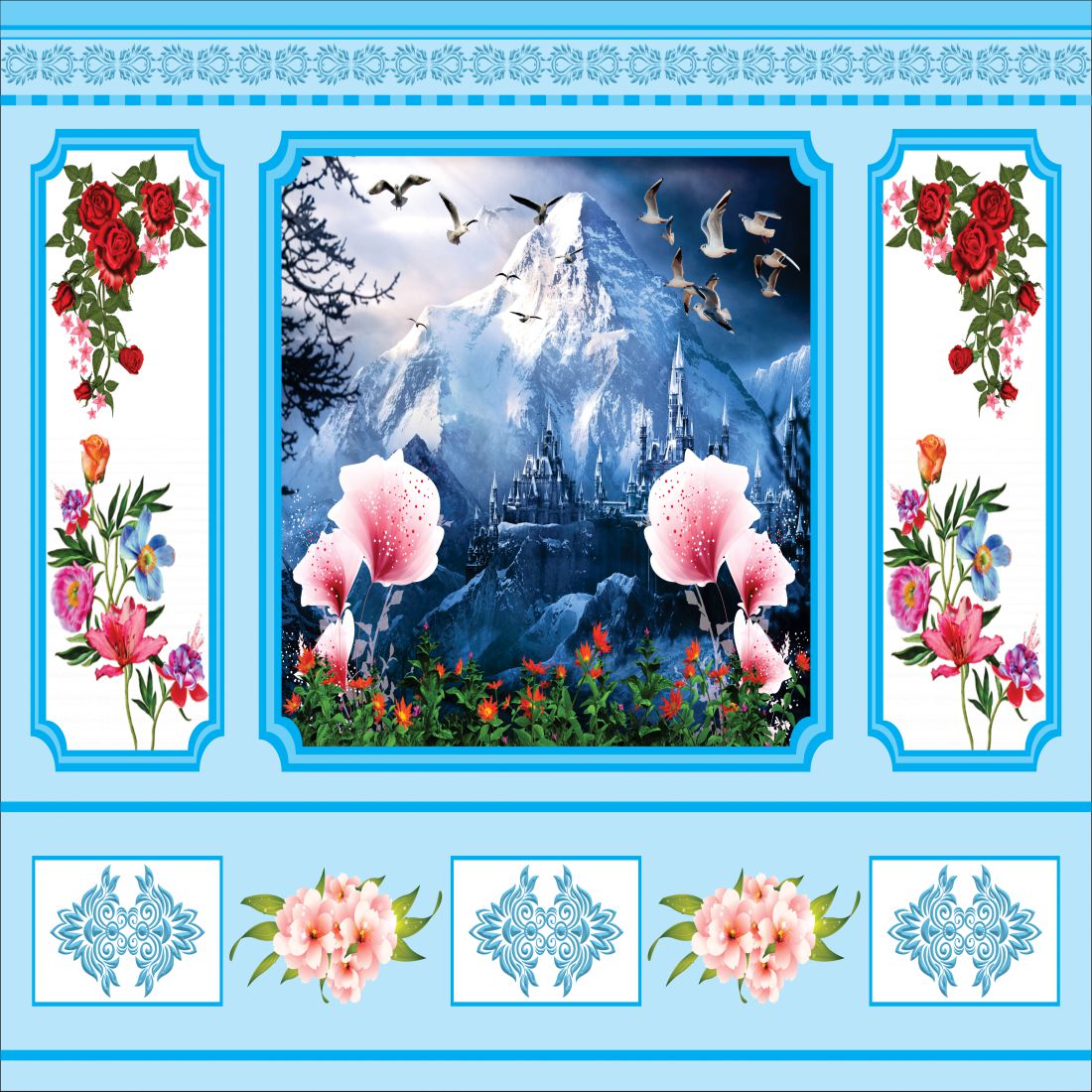 interior wall Digital 3d letest design red rose blue wallpaper preview image.